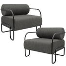 Kit 02 Poltronas Decorativa Pés Industrial Moscou K01 Linho Cinza Escuro - Lyam Decor