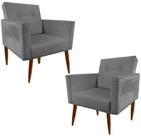 Kit 02 Poltronas Decorativa Pés Palito Clara Suede Grafitte