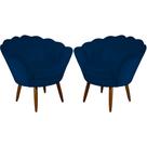 Kit 02 Poltronas Decorativa Pétala Pés Palito Suede Azul Marinho - DS Estofados
