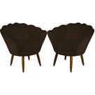 Kit 02 Poltronas Decorativa Pétala Pés Palito Suede Marrom - DS Estofados