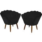 Kit 02 Poltronas Decorativa Pétala Pés Palito Suede Preto - DS Estofados