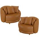 Kit 02 Poltronas Decorativa Sala De Estar Fixa Pés Madeira Witta M03 material sintético Whisky - Lyam Decor