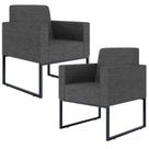Kit 02 Poltronas Decorativa Sala e Recepção Base Fixa Metal Helô L02 Linho Cinza Escuro - Lyam Decor