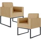 Kit 02 Poltronas Decorativa Sala Recepção Base Fixa De Metal Helô L02 Linho Bege Escuro - Lyam Decor