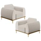 Kit 02 Poltronas Decorativas Base De Madeira Com Pés D'Ouro Molino D02 Linho Cru C-443 - Lyam Decor