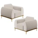 Kit 02 Poltronas Decorativas Base De Madeira Com Pés D'Ouro Molino D02 Linho Cru C-443 - Lyam Decor