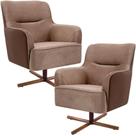 Kit 02 Poltronas Decorativas Base X Giratória Isabella Veludo Importado Bege Escuro C-68 -Lyam Decor