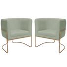 Kit 02 Poltronas Decorativas Betina Base Aço Ouro Fosco Bouclé Verde Claro - Nexta Casa