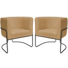 Kit 02 Poltronas Decorativas Betina Base Aço Preto Bouclé Camel - Nexta Casa
