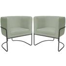 Kit 02 Poltronas Decorativas Betina Base Aço Preto Bouclé Verde Claro - Nexta Casa