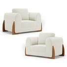 Kit 02 Poltronas Decorativas Bloom Para Sala De Estar Bouclê Off White Abmaza