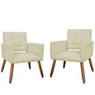 Kit 02 Poltronas Decorativas Camila Pés Palito Suede Bege - DS Estofados