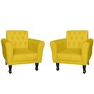 Kit 02 Poltronas Decorativas Classic Pés Luis XV Suede Amarelo - DS Estofados