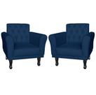 Kit 02 Poltronas Decorativas Classic Pés Luis XV Suede Azul Marinho - DS Estofados