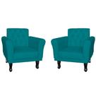 Kit 02 Poltronas Decorativas Classic Pés Luis XV Suede Azul Turquesa - DS Estofados