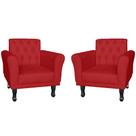 Kit 02 Poltronas Decorativas Classic Pés Luis XV Suede Vermelho - DS Estofados