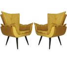 Kit 02 Poltronas Decorativas Emília Plus Pés Palito Suede Amarelo - SA Móveis