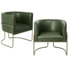 Kit 02 Poltronas Decorativas Fixa Base de Aço Bronze Betina D02 Material Sintético Verde Musgo B-89 - Lyam Decor