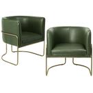 Kit 02 Poltronas Decorativas Fixa Base de Aço Ouro Fosco Betina D02 Corano Verde Musgo C-120 - Lyam Decor
