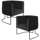 Kit 02 Poltronas Decorativas Fixa Base de Aço Preto Betina D02 Linho Chumbo D-465 - Lyam Decor