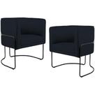 Kit 02 Poltronas Decorativas Fixa Base de Aço Preto Betina D02 Material Sintético Preto C-05 - Lyam Decor Kit 02 Poltronas Decorativas Fixa Base de Aço Preto Betina D02 Material Sintético Preto C-05 - Lyam Decor