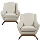 Kit 02 Poltronas Decorativas Fixa Base de Madeira Juliet Algodão C-370 - Lyam Decor