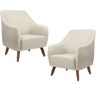 Kit 02 Poltronas Decorativas Fixa com Pés em Madeira Paloma D02 Linho Bege C-466 - Lyam Decor