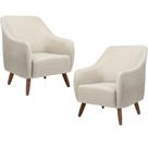 Kit 02 Poltronas Decorativas Fixa com Pés em Madeira Paloma D02 Linho Bege C-466 - Lyam Decor