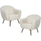 Kit 02 Poltronas Decorativas Fixa com Pés Palito Nina D02 Linho Bege C-443 - Lyam Decor