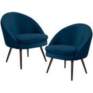 Kit 02 Poltronas Decorativas Fixa Pés Palito Rafa C06 Veludo Azul Oxford C-304 - Lyam Decor