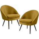 Kit 02 Poltronas Decorativas Fixa Pés Palito Rafa C06 Veludo Mostarda C-279 - Lyam Decor