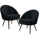 Kit 02 Poltronas Decorativas Fixa Pés Palito Rafa C06 Veludo Preto C-300 - Lyam Decor
