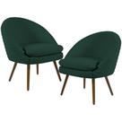 Kit 02 Poltronas Decorativas Fixa Pés Palito Rafa D02 Tressê Linho Verde Musgo C-123 - Lyam Decor