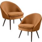 Kit 02 Poltronas Decorativas Fixa Pés Palito Rafa Veludo Telha C-262 - Lyam Decor