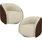 Kit 02 Poltronas Decorativas Giratória Angelina M03 material sintético Marrom Bouclê Bege - Lyam Decor