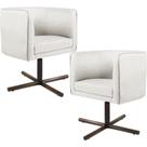 Kit 02 Poltronas Decorativas Giratória Base X Betina D02 Linho Bege B-443 - Lyam Decor