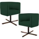Kit 02 Poltronas Decorativas Giratória Base X Betina D02 Linho Verde Musgo C-123 - Lyam Decor