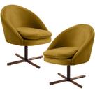 Kit 02 Poltronas Decorativas Giratória Base X Rafa C06 Veludo Mostarda C-279 - Lyam Decor