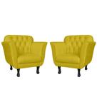 Kit 02 Poltronas Decorativas Helena Pés Luis XV Suede Amarelo - DS Estofados