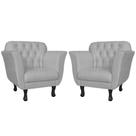 Kit 02 Poltronas Decorativas Helena Pés Luis XV Suede Branco - DS Estofados