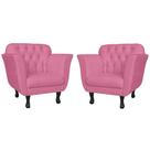 Kit 02 Poltronas Decorativas Helena Pés Luis XV Suede Rosa - DS Estofados