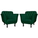 Kit 02 Poltronas Decorativas Helena Pés Luis XV Suede Verde - DS Estofados