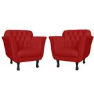 Kit 02 Poltronas Decorativas Helena Pés Luis XV Suede Vermelho - DS Estofados