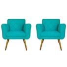 Kit 02 Poltronas Decorativas Isa em Tressê Suede Azul Turquesa - DS Estofados