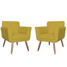 Kit 02 Poltronas Decorativas Isabela em Tressê Pés Palito Suede Amarelo - DS Estofados Kit 02 Poltronas Decorativas Isabela em Tressê Pés Palito Suede Amarelo - DS Estofados