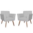 Kit 02 Poltronas Decorativas Isabela em Tressê Pés Palito Suede Branco - DS Estofados Kit 02 Poltronas Decorativas Isabela em Tressê Pés Palito Suede Branco - DS Estofados