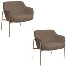 Kit 02 Poltronas Decorativas Jade Base Aço Ouro Fosco Bouclé Marrom - Nexta Casa