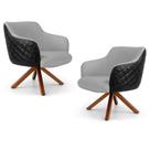 Kit 02 Poltronas Decorativas Jade Base Giromad C-315 Corano Tressê Linho Cinza Claro - Domi