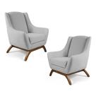 Kit 02 Poltronas Decorativas Juliet Base de Madeira C-315 Linho Cinza Claro - Domi