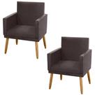 Kit 02 Poltronas Decorativas Lauren Pés Palito Suede Marrom - Desk Design